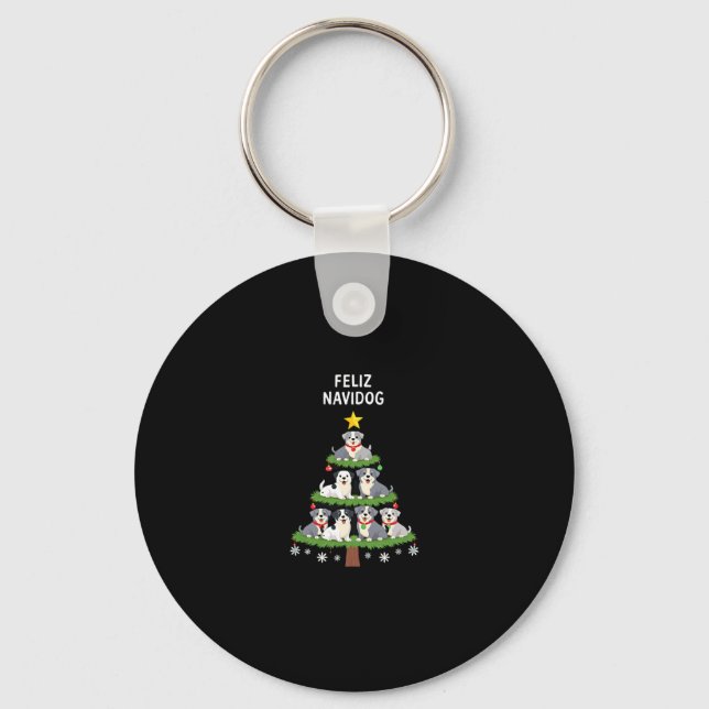 Feliz Navidog Christmas Dog T-Shirt, Funny Cute Xm Key Ring (Front)