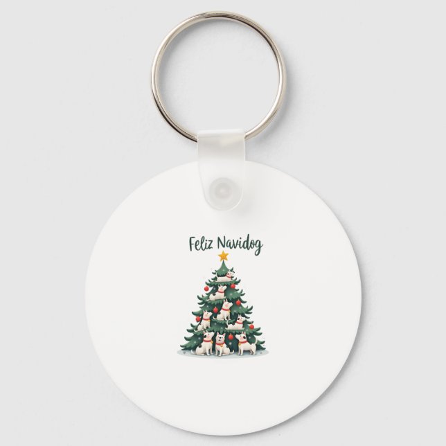 Feliz Navidog Christmas Dog T-Shirt, Funny Cute Xm Key Ring (Front)