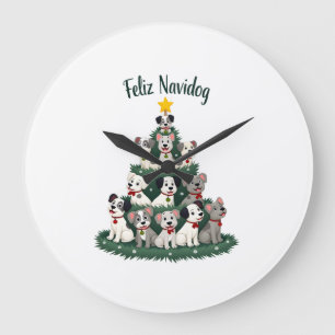 Feliz Navidog Christmas Dog T-Shirt, Funny Cute Xm Large Clock