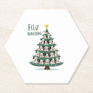 Feliz Navidog Christmas Dog T-Shirt, Funny Cute Xm Paper Coaster