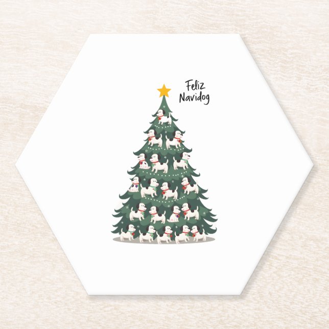 Feliz Navidog Christmas Dog T-Shirt, Funny Cute Xm Paper Coaster (Front)