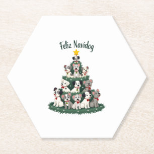 Feliz Navidog Christmas Dog T-Shirt, Funny Cute Xm Paper Coaster