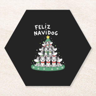 Feliz Navidog Christmas Dog T-Shirt, Funny Cute Xm Paper Coaster