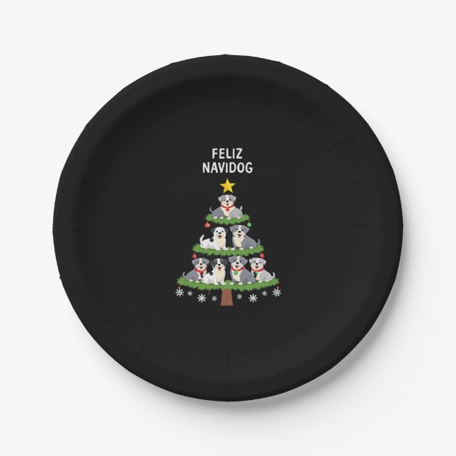 Feliz Navidog Christmas Dog T-Shirt, Funny Cute Xm Paper Plate (Front)