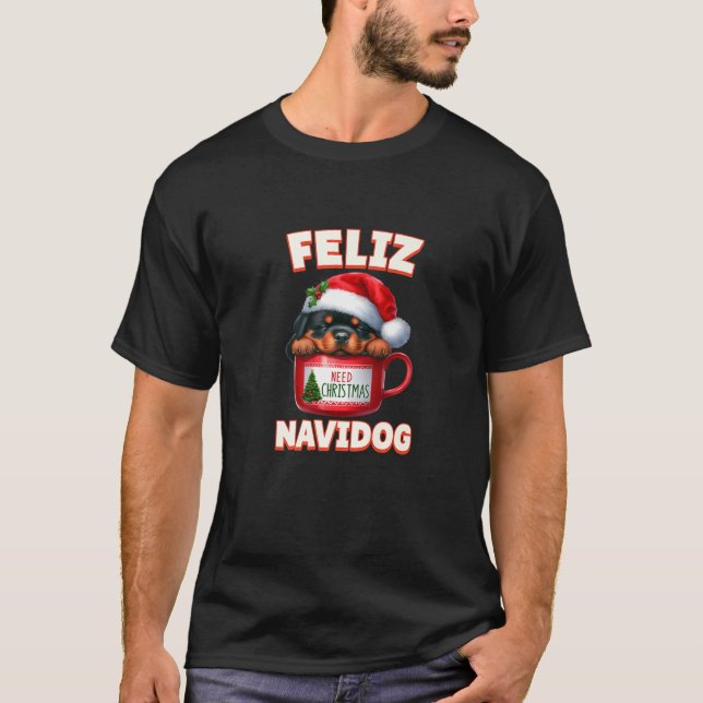 Feliz Navidog Cute Christmas Dog Hot Chocolate Pre T-Shirt (Front)