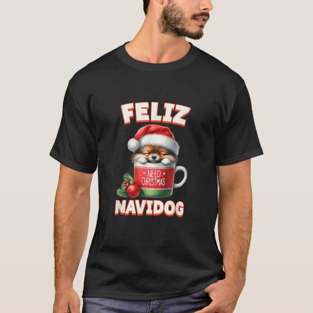 Feliz Navidog Cute Christmas Dog Hot Chocolate  T-Shirt (Front)