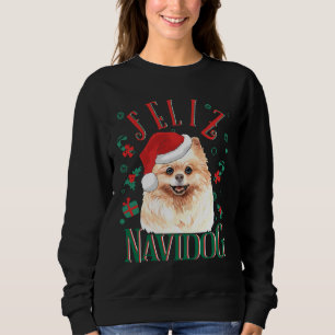 Feliz Navidog Cute Pomeranian Dog Wearing Christma Sweatshirt
