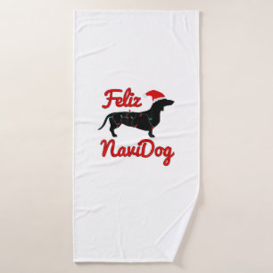 Feliz Navidog Dachshund Christmas  Bath Towel