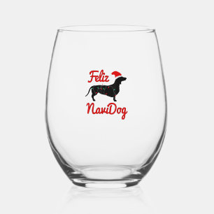 Feliz Navidog Dachshund Christmas Stemless Wine Glass