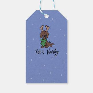 Feliz Navidog Dachshund Reindeer Cute Blue Holiday Gift Tags