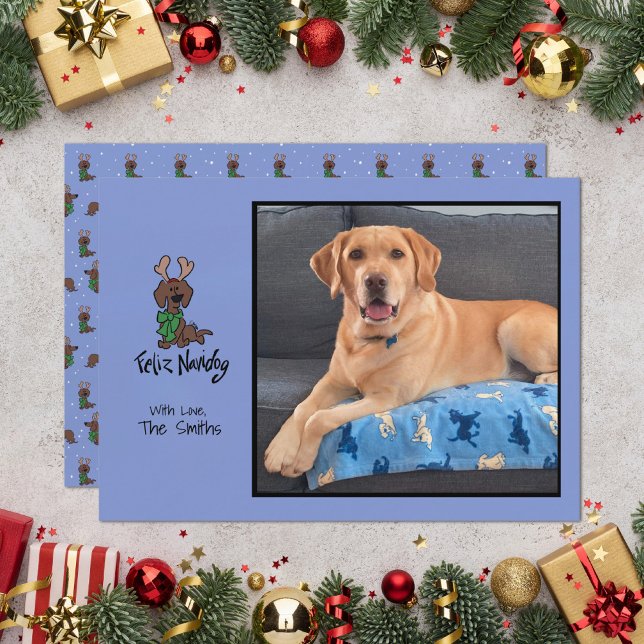 Feliz Navidog Dachshund Reindeer Personalise Photo Holiday Card (Creator Uploaded)