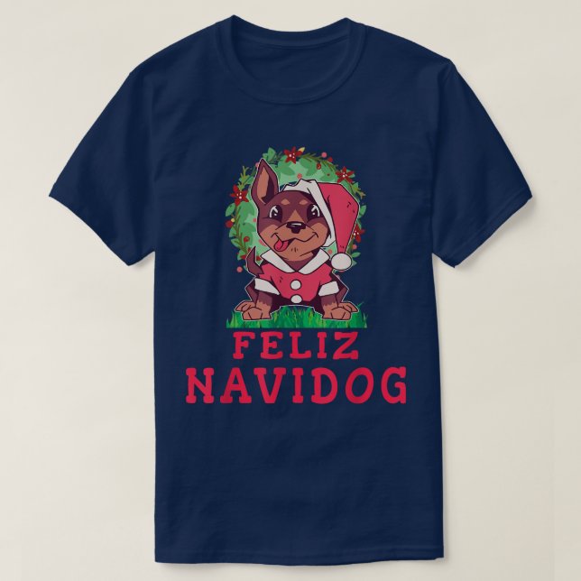Feliz Navidog  Feliz Navidad  Dog Christmas Stars  T-Shirt (Design Front)