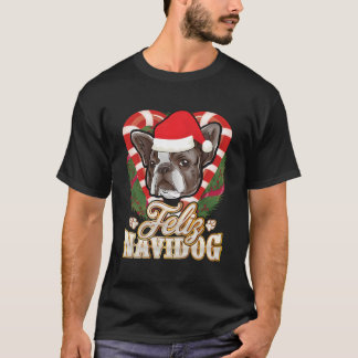 Feliz Navidog French Bulldog With Santa Claus Hat  T-Shirt