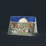 Feliz Navidog Funny Cartoon Dogs Christmas Card<br><div class="desc">Not silent night! Here are the 17 cute cartoon puppy dogs of Christmas howling for the holidays at the full moon. Customise the inside text: Reads: "Feliz Navidog". Some of the cute dog breeds pictured include a chinese crested, scotty terrier, beagle, afghan, cocker spaniel, pug, papillon, and a few mixed...</div>