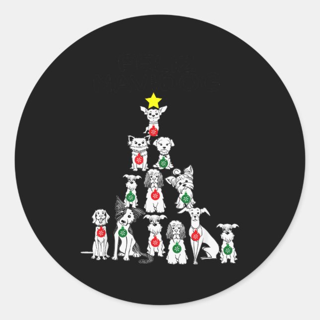 Feliz Navidog Funny Christmas Dog Cute Xmas Tree D Classic Round Sticker (Front)