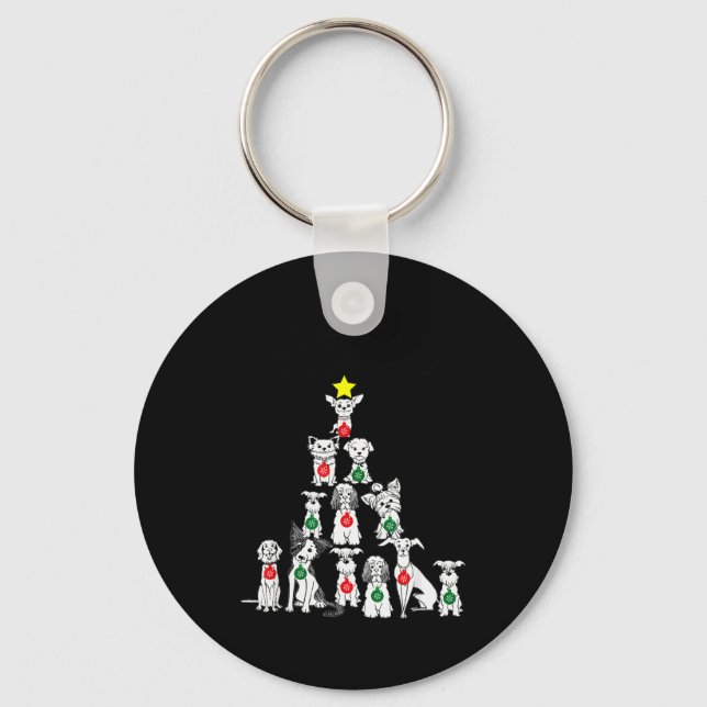 Feliz Navidog Funny Christmas Dog Cute Xmas Tree D Key Ring (Front)