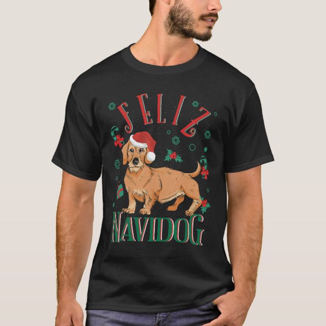 Feliz Navidog Funny Wirehaired Dachshund Wiener Do T-Shirt (Front)