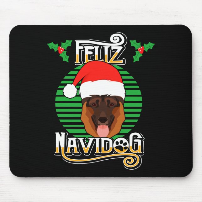 Feliz Navidog German Shepherd Dog Holiday Merry Ch Mouse Mat (Front)
