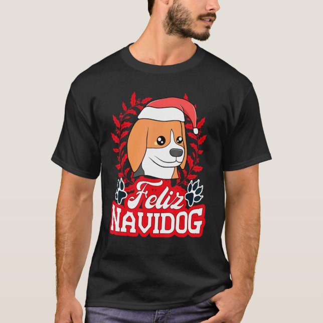 Feliz Navidog Navidad Beagle Santa Hat Merry Chris T-Shirt (Front)