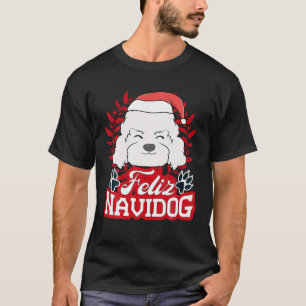 FELIZ NAVIDOG Navidad Poodle Santa Hat Merry Chris T-Shirt