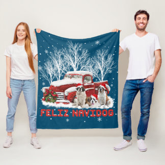 Feliz Navidog Saint Bernard Christmas Dog Lovers Fleece Blanket