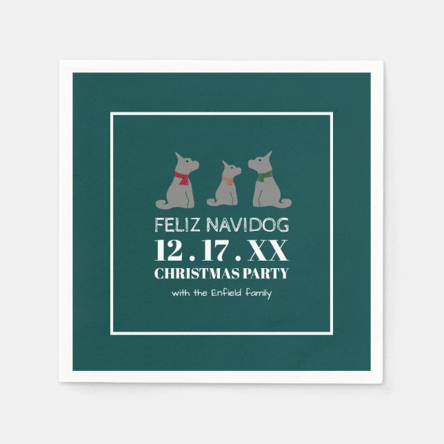 Feliz Navidog, Spanish Style Christmas Napkin (Front)