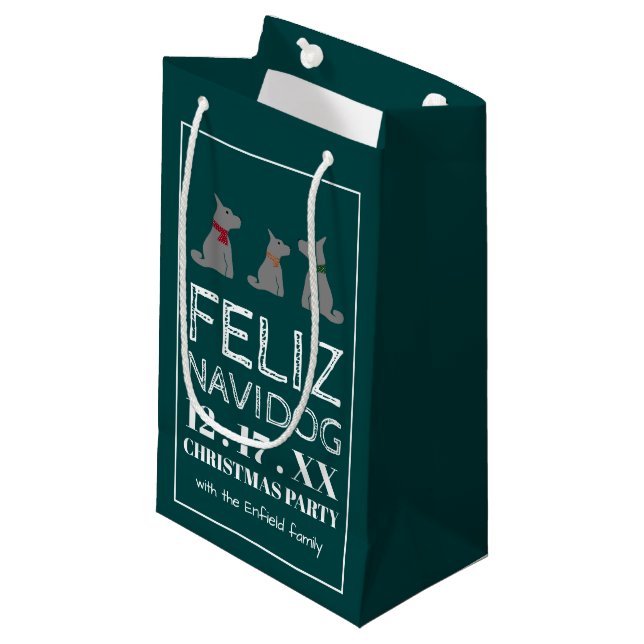 Feliz Navidog, Spanish Style Christmas Small Gift Bag (Front Angled)