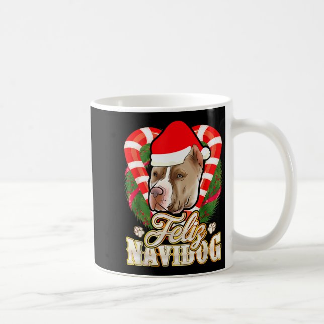 Feliz Navidog Tbull With Santa Claus Hat Ttie Chri Coffee Mug (Right)