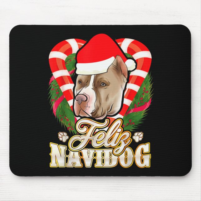 Feliz Navidog Tbull With Santa Claus Hat Ttie Chri Mouse Mat (Front)