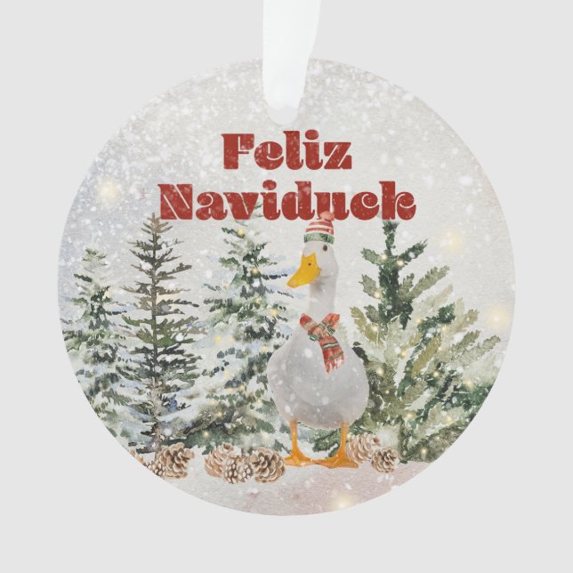 Feliz Naviduck Watercolor Duck  Ornament (Front)