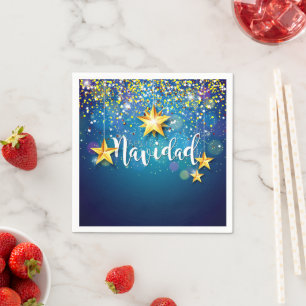 Felize Navidad Gold Stars Christmas Cocktail Napkin