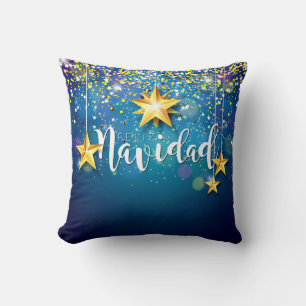 Felize Navidad Gold Stars Christmas Cushion