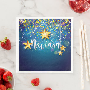 Felize Navidad Gold Stars Christmas Napkin