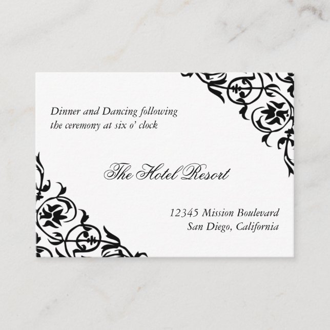 Felt corner scroll wedding reception enclosure card (Front)