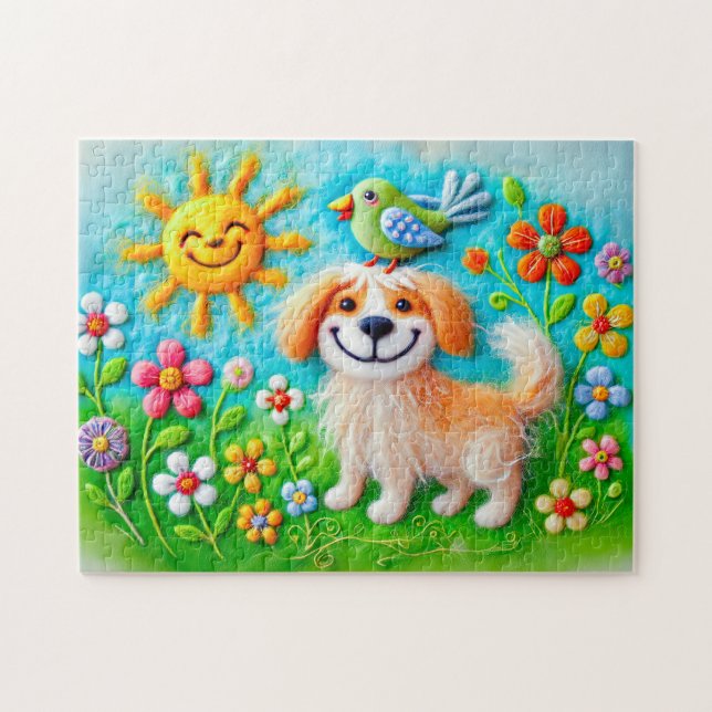Felt Dog Enjoying Summer Sunshine Jigsaw Puzzle (Horizontal)