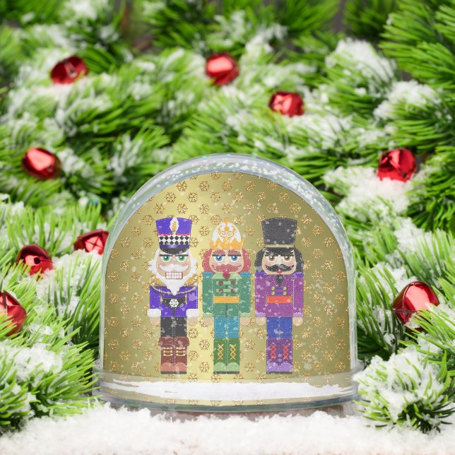 Felt Look Nutcracker Soldiers Faux Gold Glitter Snowglobe (Christmas)