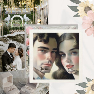 Felt Paper Vintage Photo Pink Flower Save the Date Invitation