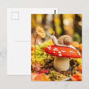 Felt Snail Crawling Over Fly Agaric Mushroom Postcard
