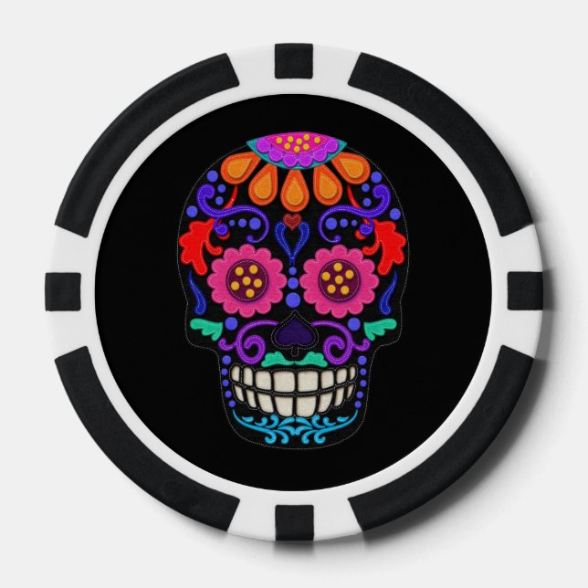 Felt Style Beautiful Sugar Skull Poker Chips (Front)