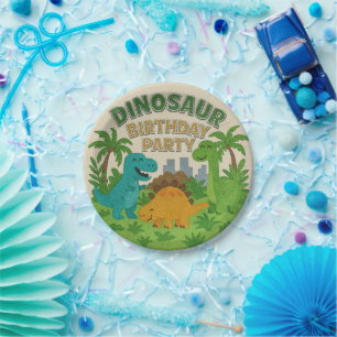 Felt Texture Jurassic Playground Dinosaur Birthday Paper Plate