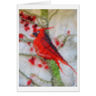 Felted Art - Cardinal and winter berries