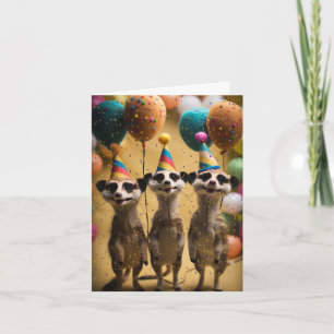 Felted Meerkats Birthday Card with Ballons