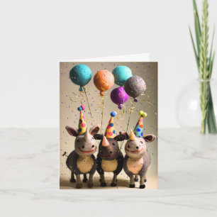 Felted Party Rhinos Celebration Card