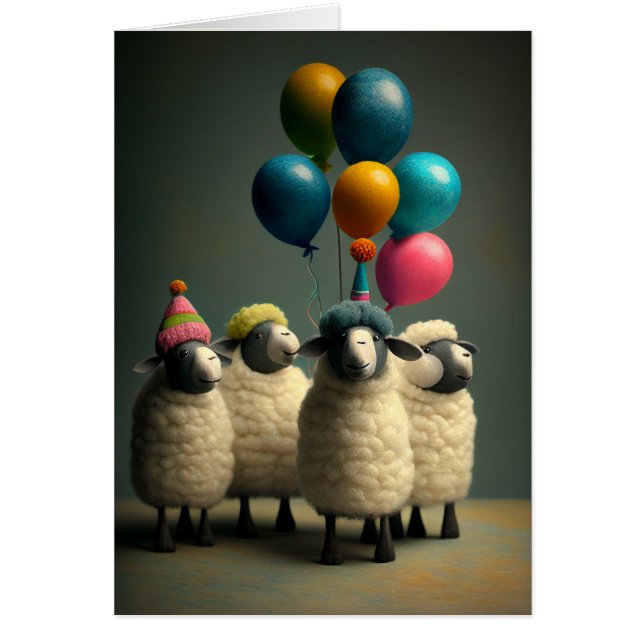 Felted Sheep Birthday Party Folded Greeting Card (Front)