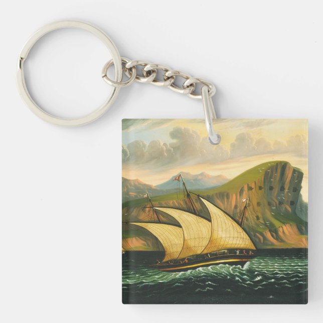 Felucca off Gibraltar by Thomas Chambers Key Ring (Front)