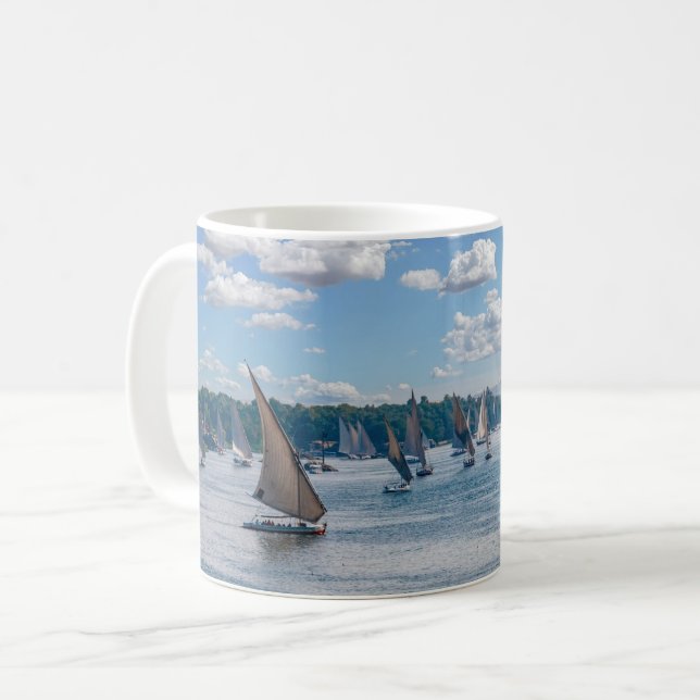 Feluccas sailing along the Nile - Aswan, Egypt Coffee Mug (Front Left)