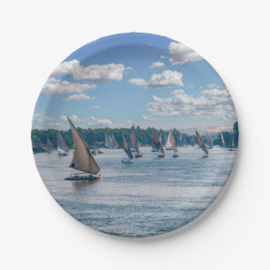 Feluccas sailing along the Nile - Aswan, Egypt Paper Plate