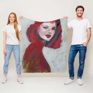 Fem Portrait - Red Fleece Blanket