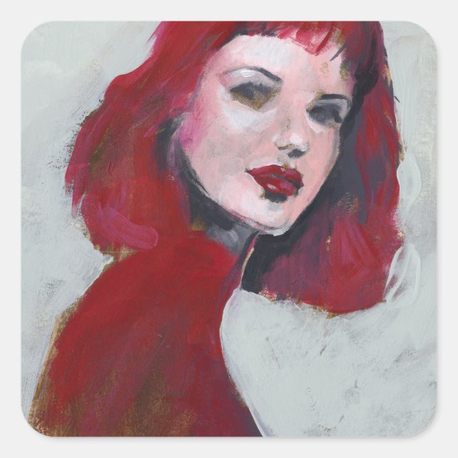 Fem Portrait - Red Square Sticker (Front)