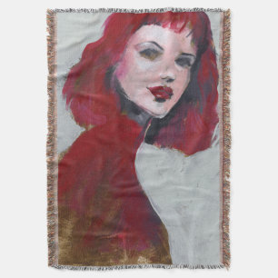 Fem Portrait - Red Throw Blanket